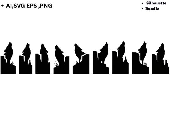 Wolf Howling Silhouette SVG Bundle: Graphics for Crafts and Creative Design